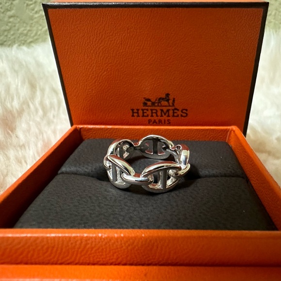 Hermes Ring Chaine d'ancre Enchainee Women Ring Size 52 Small Model 925 Silver - Picture 5 of 11